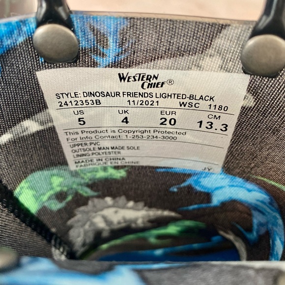 Western Chief || Toddler Dinosaur Light-Up Rain Boots, Size 5 - Picture 5 of 6